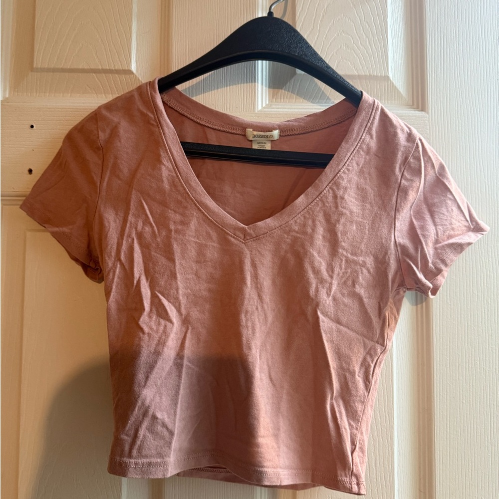 Women's Pink V-Neck Crop Top
